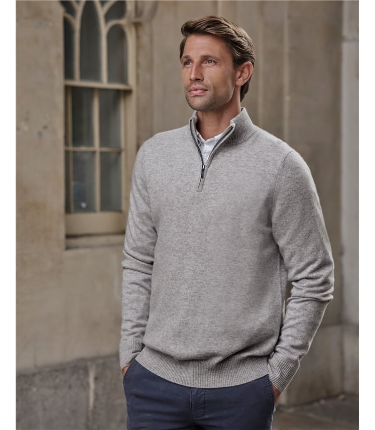 Mens Cashmere Zip Neck Sweater