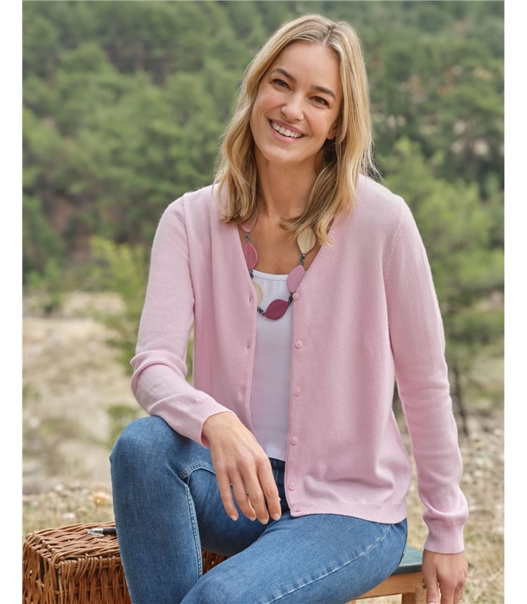 Strickjacke mit V-Ausschnitt aus Merino- und Kaschmirwolle für Damen