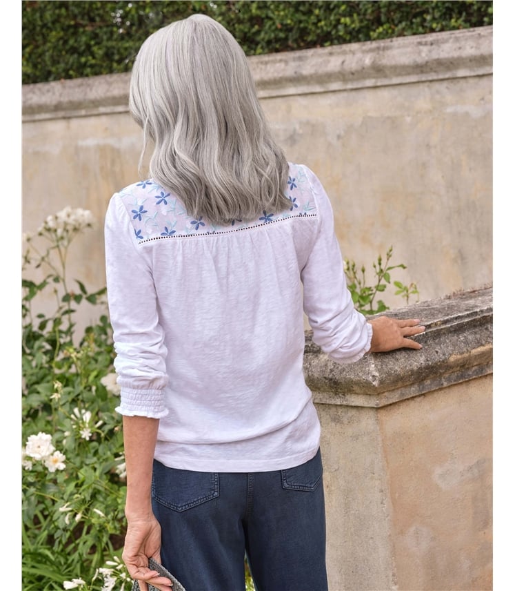 Daisy Embroidered Notch Neck Top