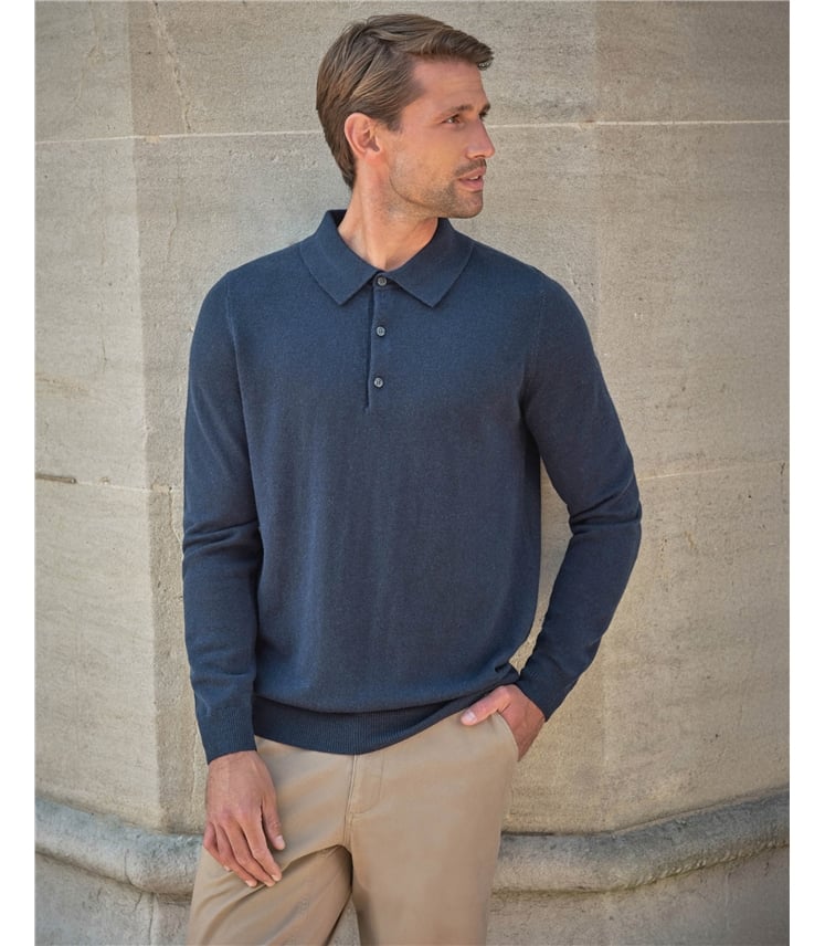Cashmere Blend Long Sleeve Polo Shirt