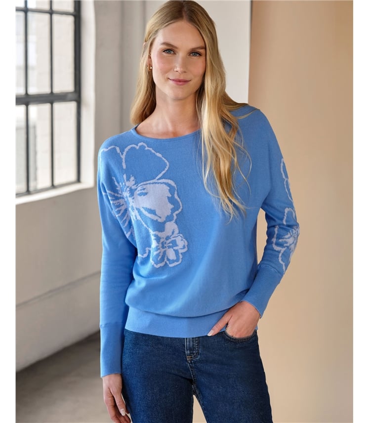 Floral Dolman Jaquard Sweater