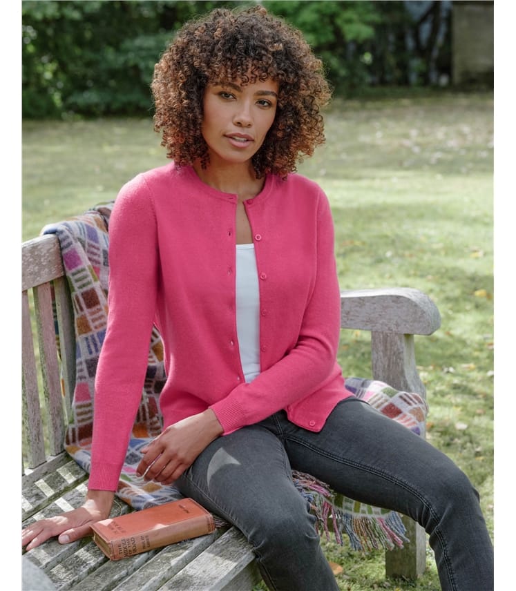 Strickjacke mit Rundhalsausschnitt aus Merino- und Kaschmirwolle für Damen