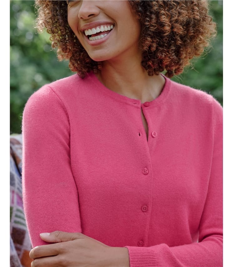 Strickjacke mit Rundhalsausschnitt aus Merino- und Kaschmirwolle für Damen