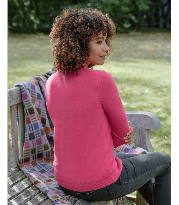 Strickjacke mit Rundhalsausschnitt aus Merino- und Kaschmirwolle für Damen