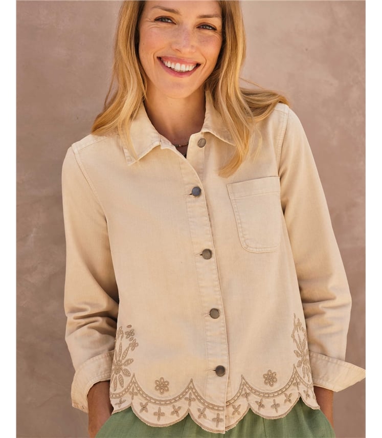 Cotton Twill Embroidered Hem Jacket