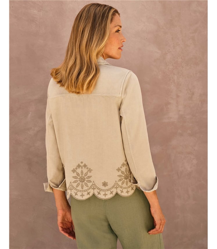 Cotton Twill Embroidered Hem Jacket