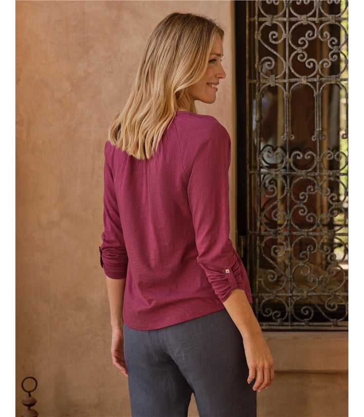 Notch Neck Long Sleeve Jersey Top
