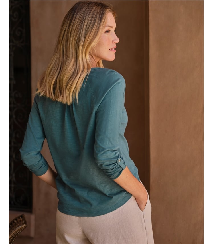 Notch Neck Long Sleeve Jersey Top