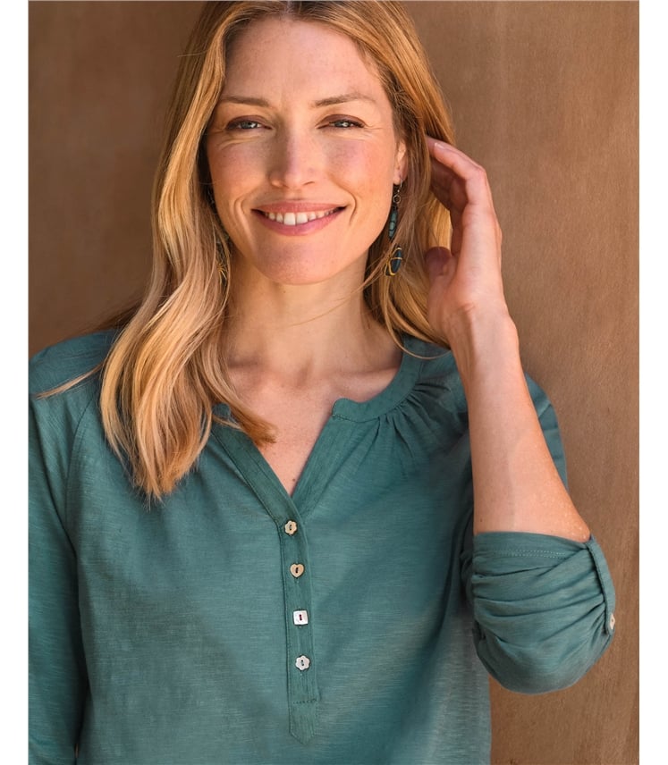 Notch Neck Long Sleeve Jersey Top