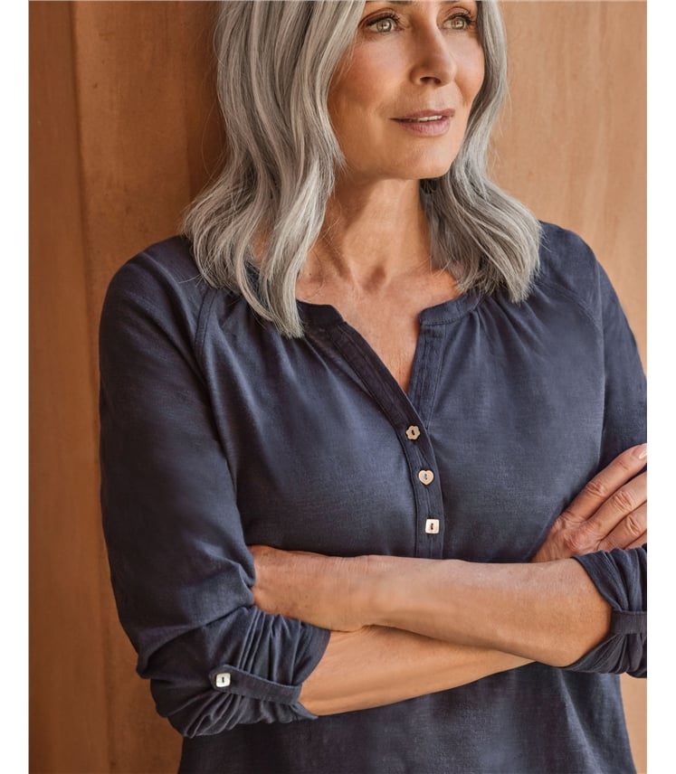 Notch Neck Long Sleeve Jersey Top