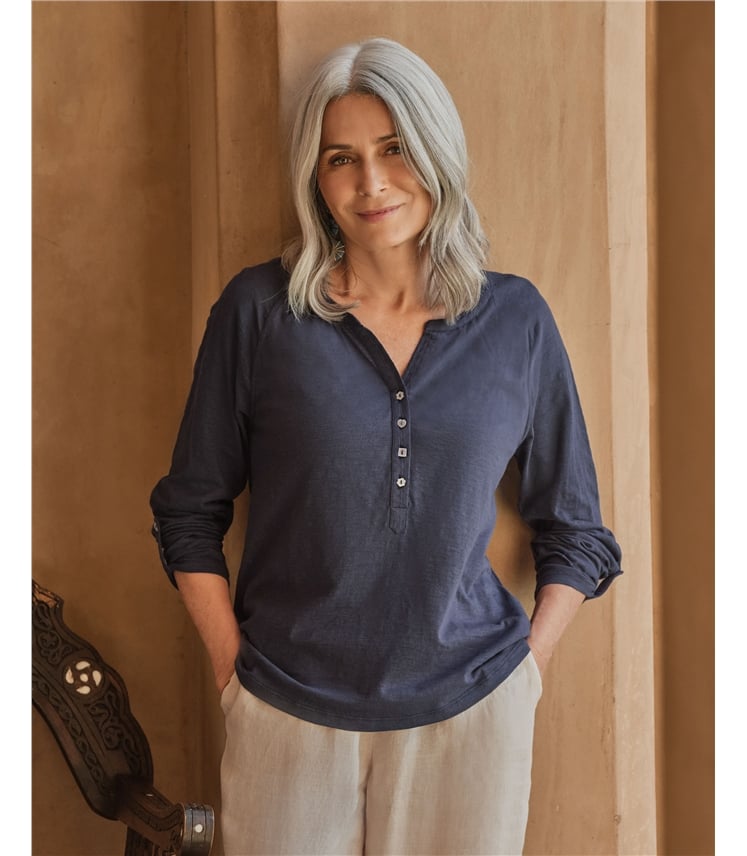 Notch Neck Long Sleeve Jersey Top