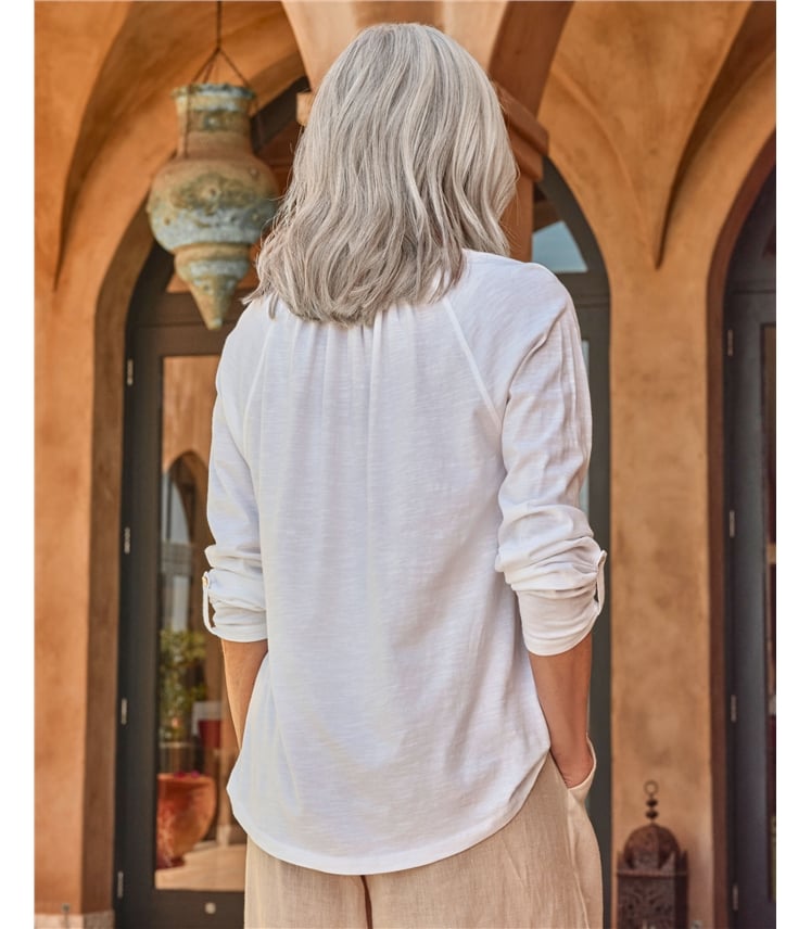 Notch Neck Long Sleeve Jersey Top