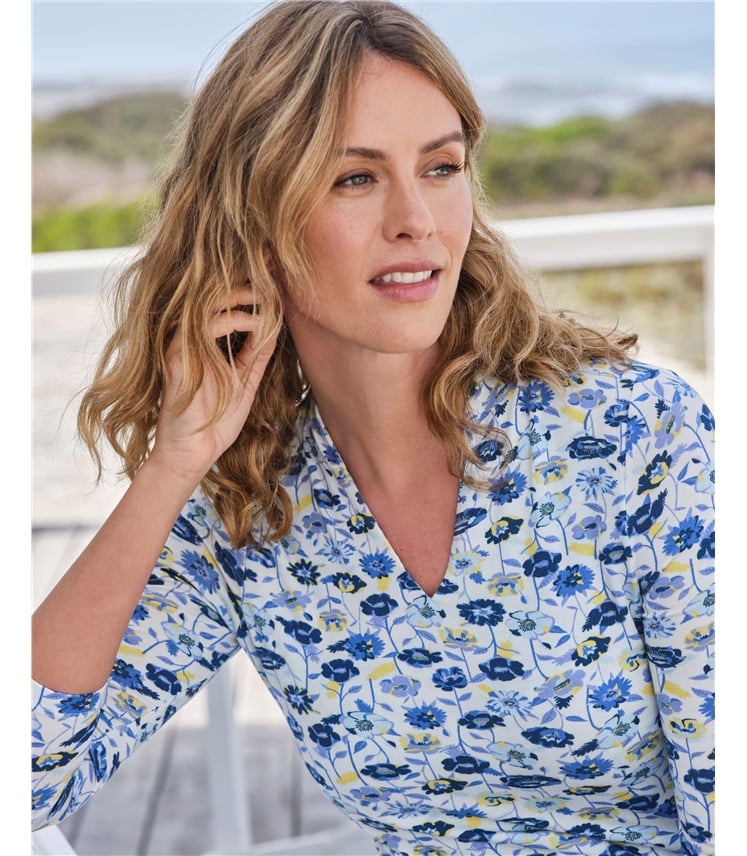 Top en jersey à manches 3/4 et col en V