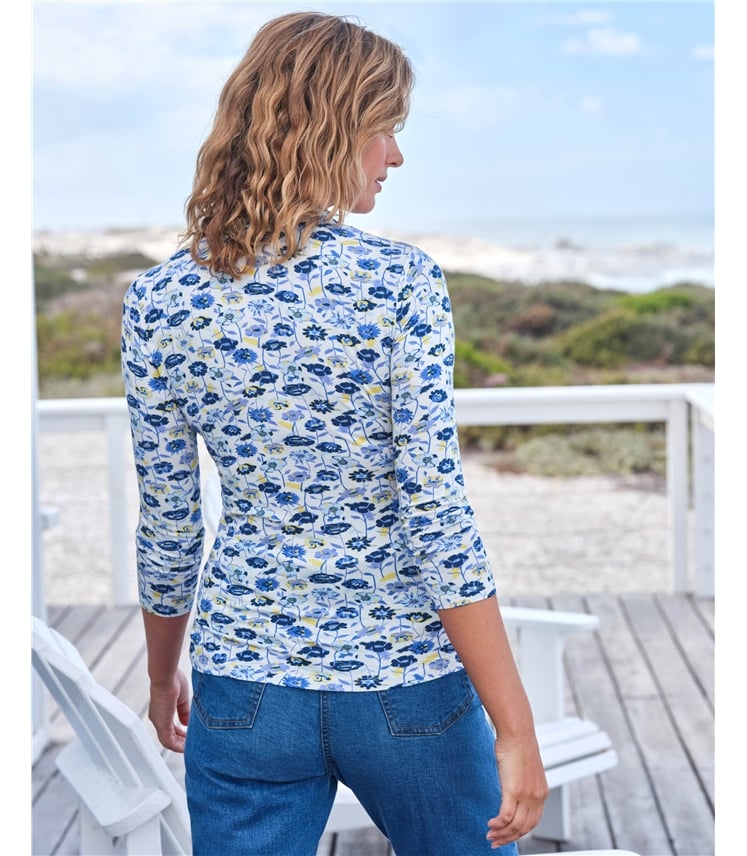 Top en jersey à manches 3/4 et col en V