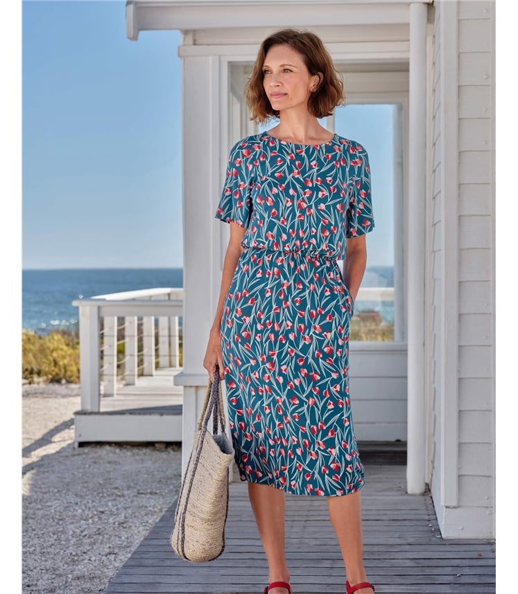 Angel Sleeve Fit And Flare Midi Dress