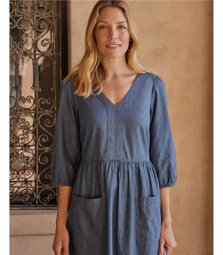 Robe en denim à poignets élastiqués - Pur coton