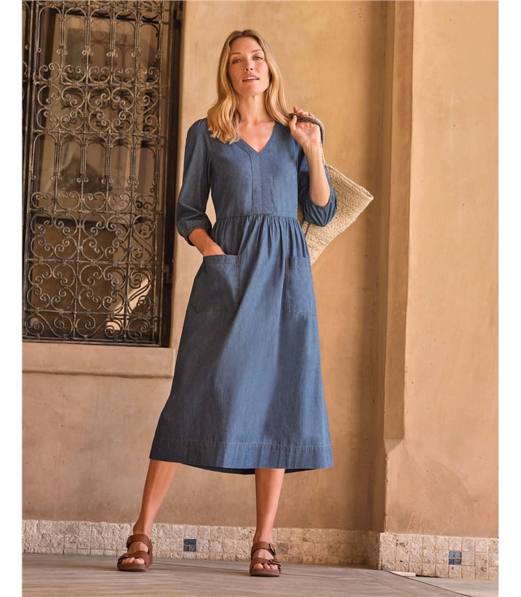 Robe en denim à poignets élastiqués - Pur coton
