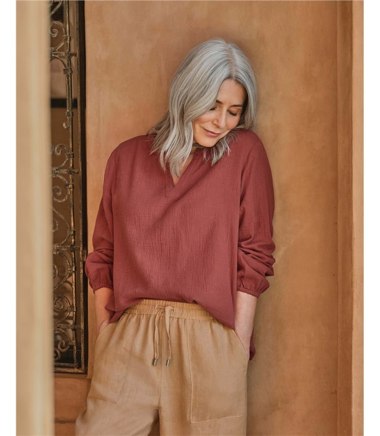 Double Cloth Notch Neck Top