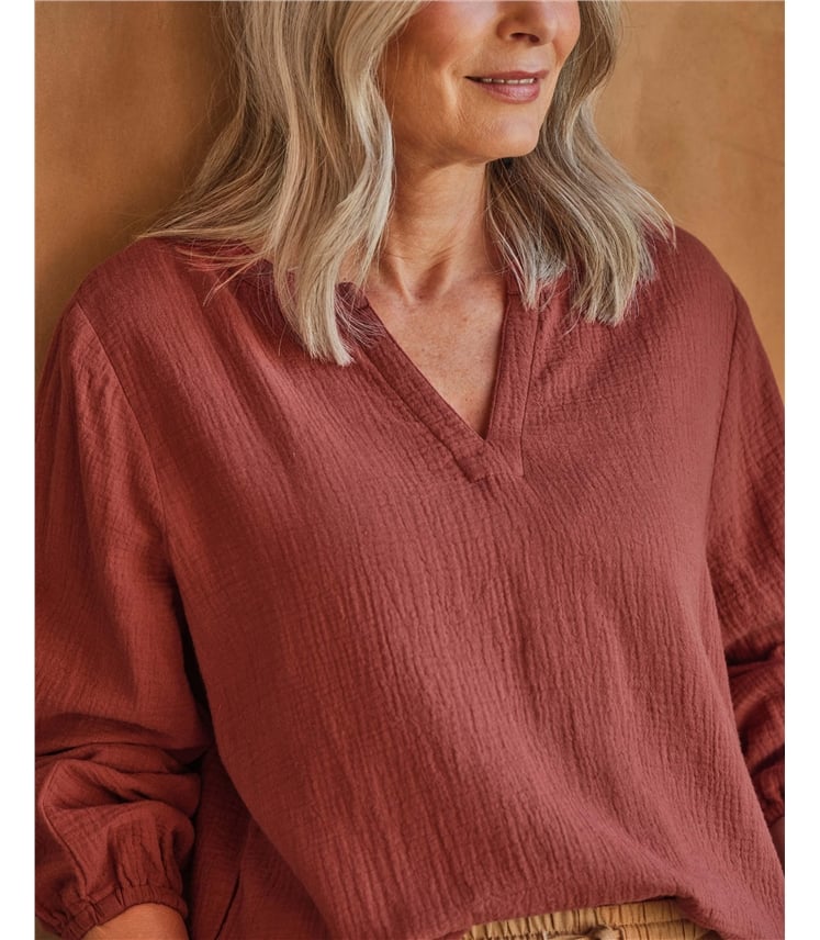 Double Cloth Notch Neck Top