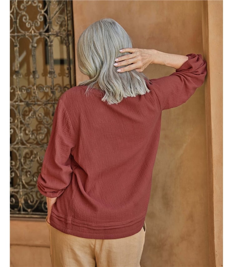 Double Cloth Notch Neck Top