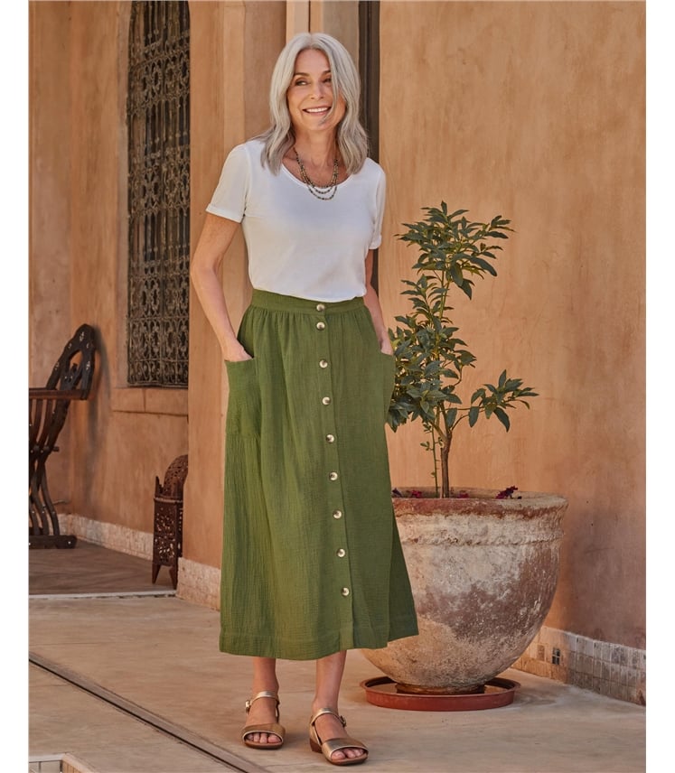 Cheesecloth Button Through Skirt