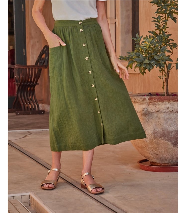 Cheesecloth Button Through Skirt