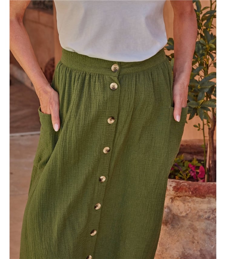 Cheesecloth Button Through Skirt