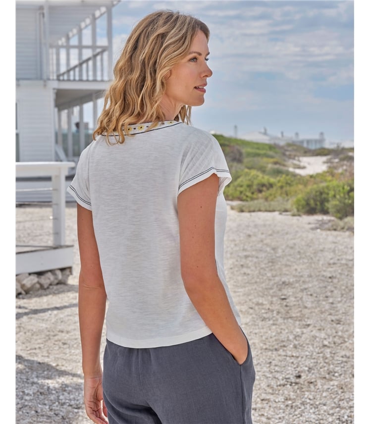 Cross Stitch Daisy Embroidered T Shirt