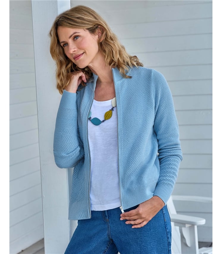 Reißverschlussjacke im Perlmusterstrick