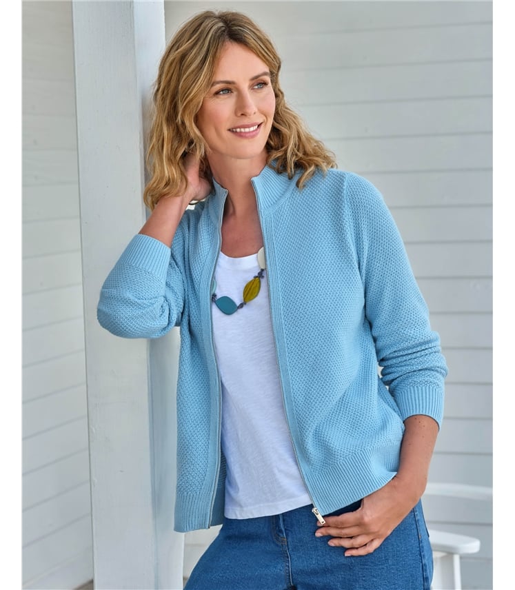 Reißverschlussjacke im Perlmusterstrick