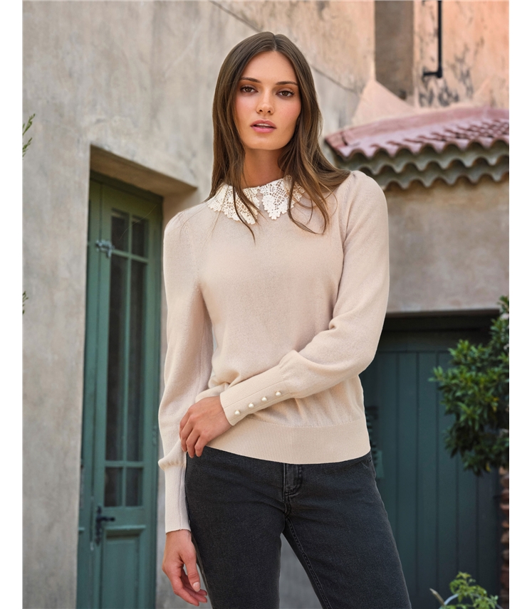 Wool Cashmere Lace Collar Sweater