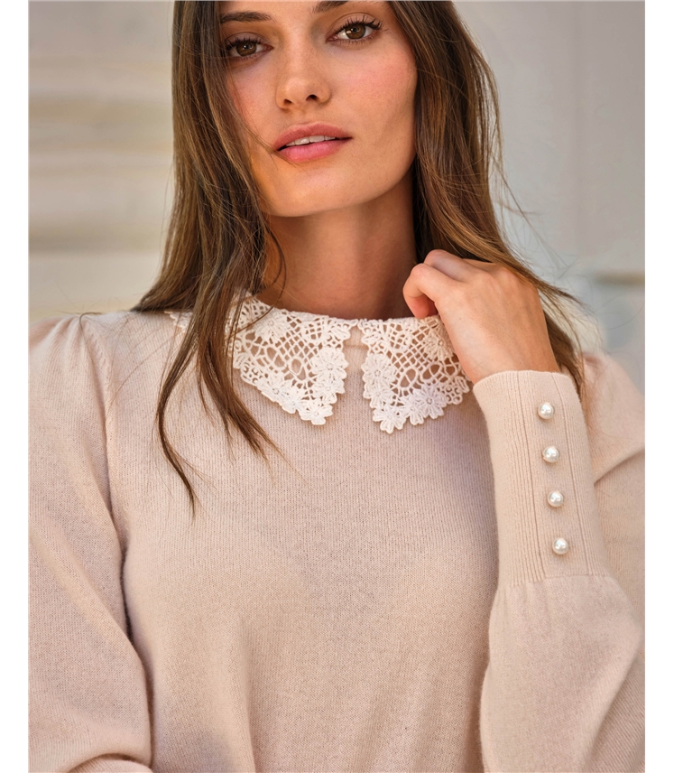 Wool Cashmere Lace Collar Sweater