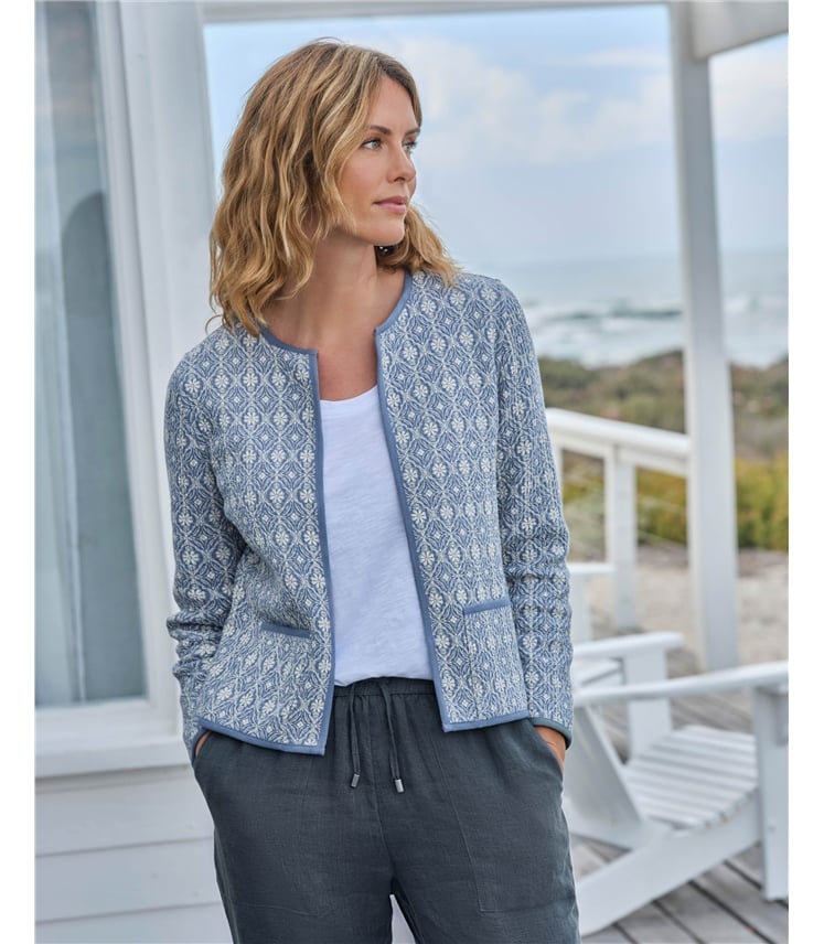 Quilted Printed Jersey Cardigan