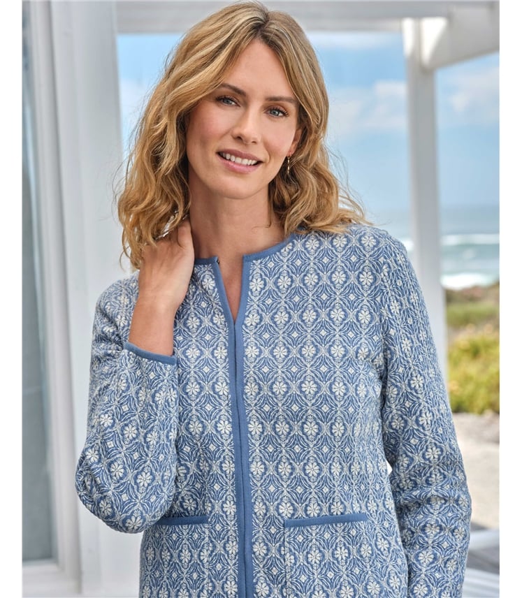 Quilted Printed Jersey Cardigan