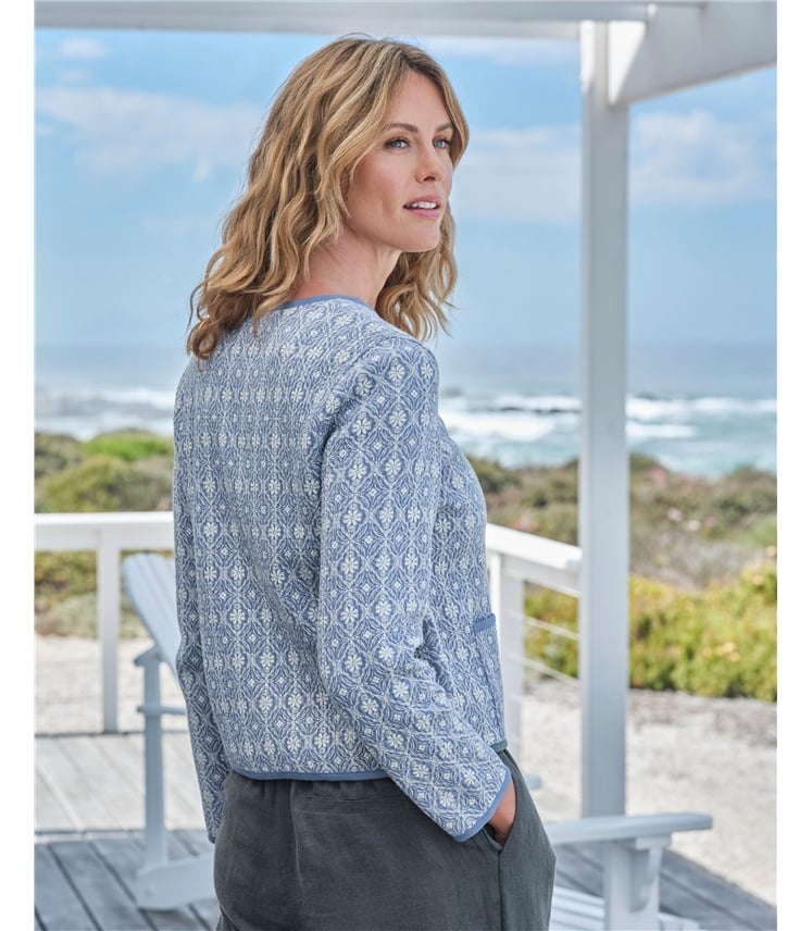 Quilted Printed Jersey Cardigan