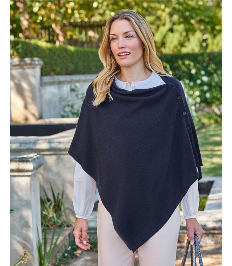 Cashmere Merino Blend Button Poncho
