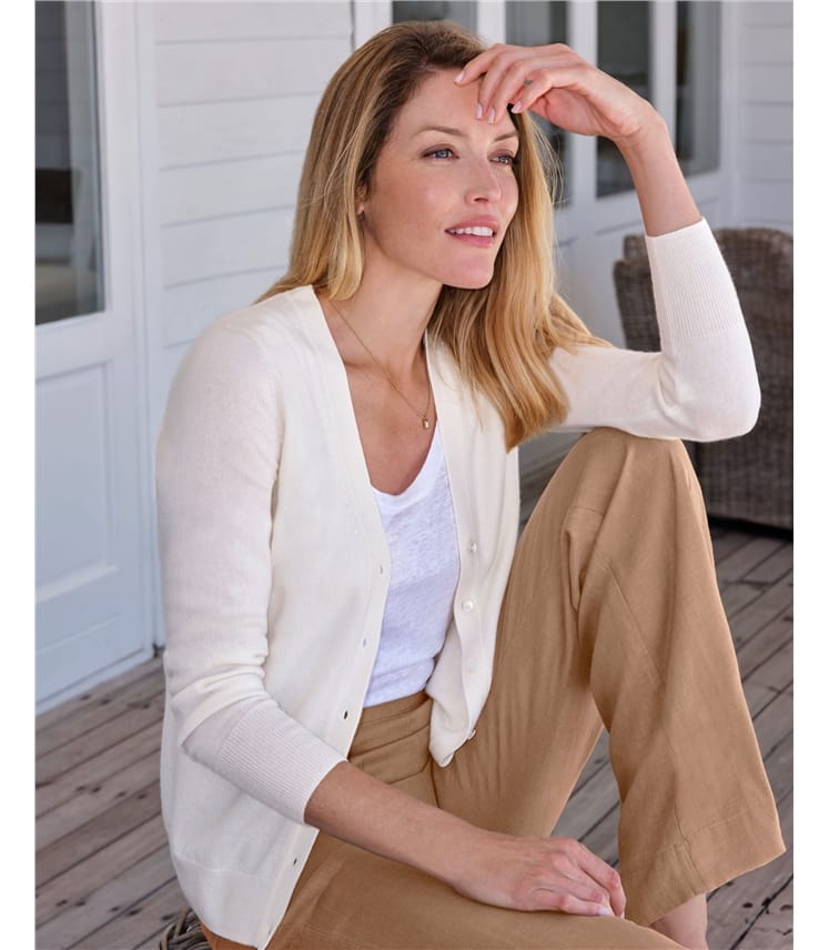 Pearl White | Cashmere V Neck Cardigan | WoolOvers US