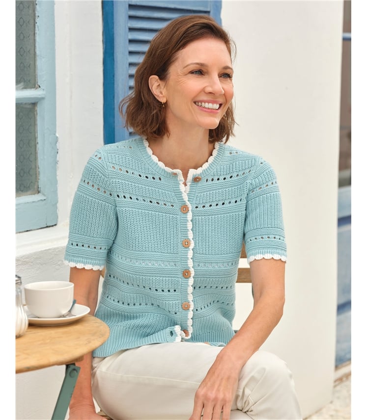 Scallop Crew Neck Cardigan