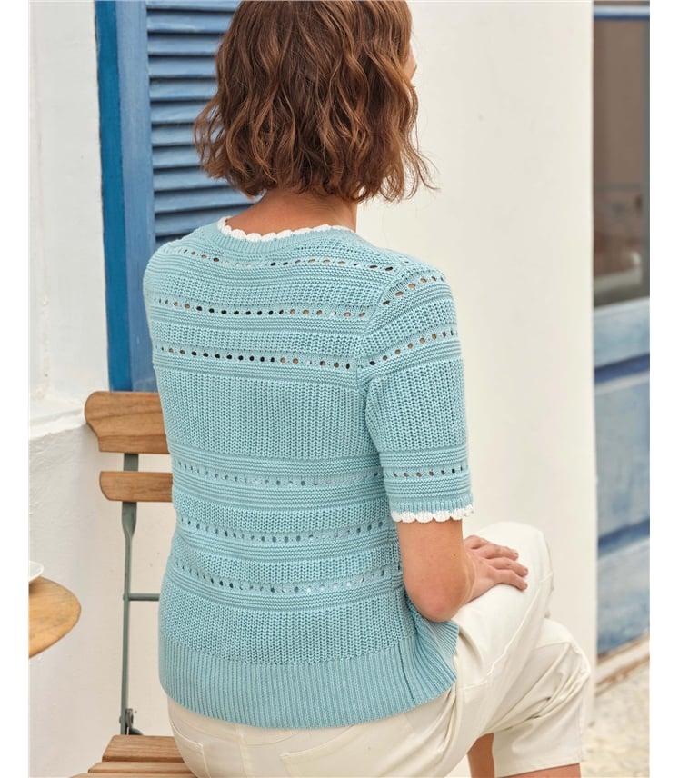 Scallop Crew Neck Cardigan