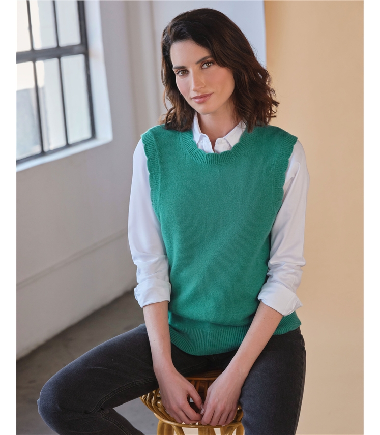 Wool Cashmere Scalloped Tank