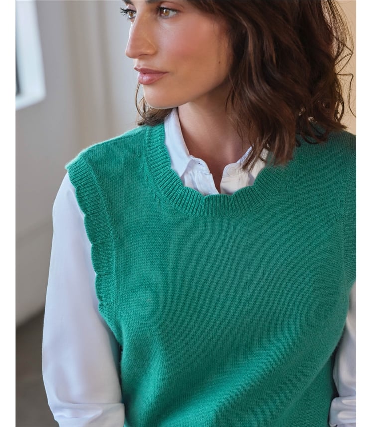Wool Cashmere Scalloped Tank