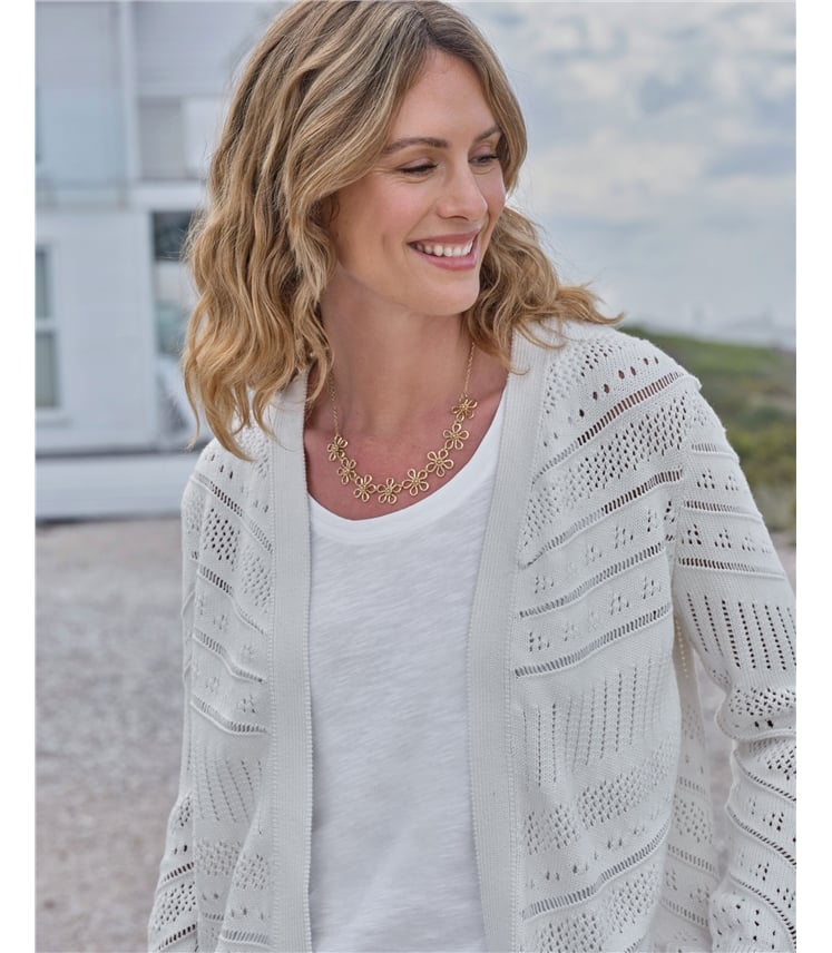 Longline Edge To Edge Pointelle Cardigan