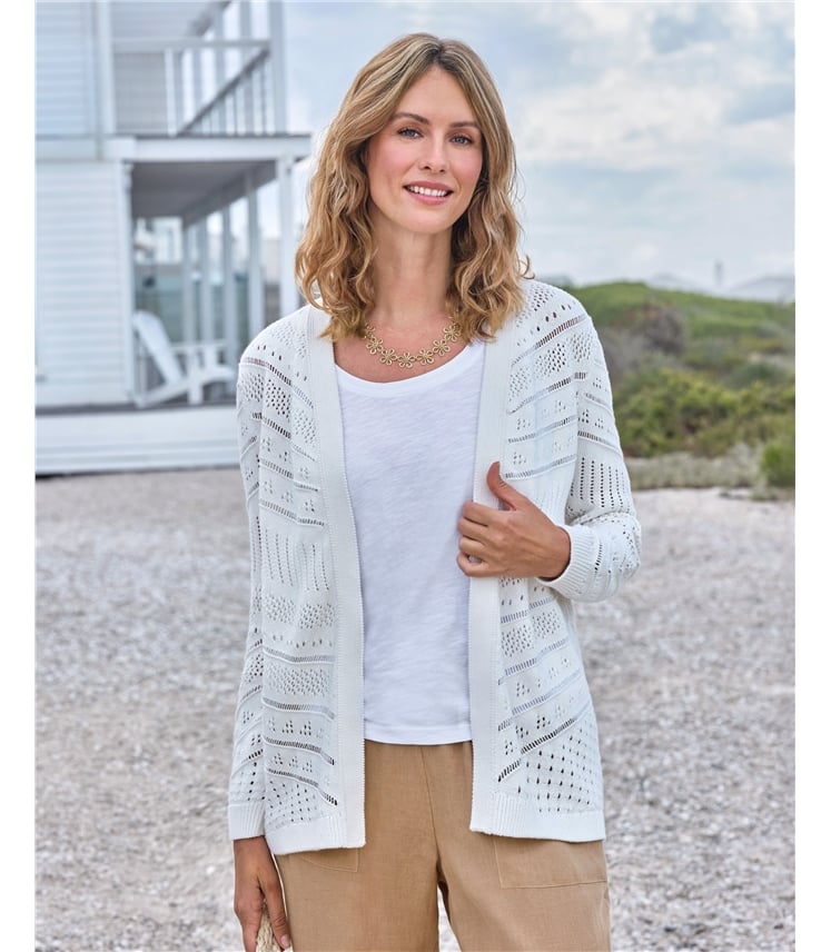 Longline Edge To Edge Pointelle Cardigan