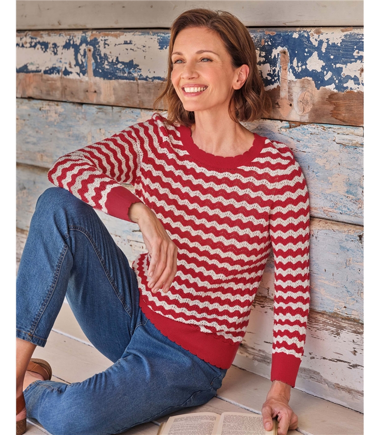 Pull breton à rayures ondulées - Femme - 100 % coton