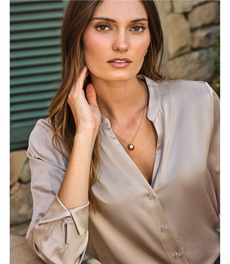 Pure Silk Collarless Relaxed Shirt