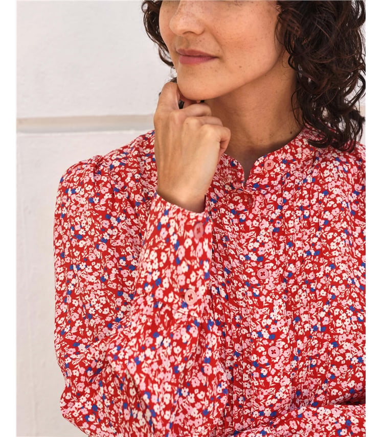 Collarless Pleat Detail Blouse