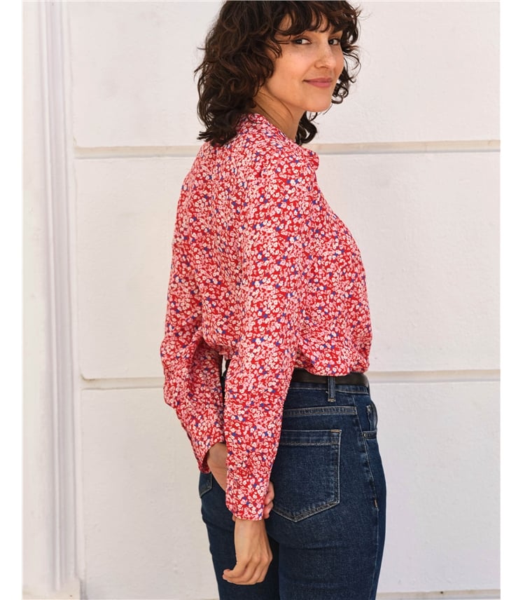Collarless Pleat Detail Blouse