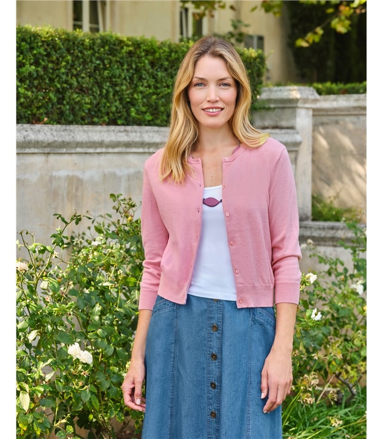 Silk and Cotton 3/4 Sleeve Crop Cardigan