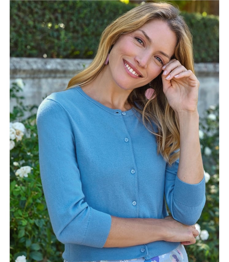 Silk and Cotton 3/4 Sleeve Crop Cardigan
