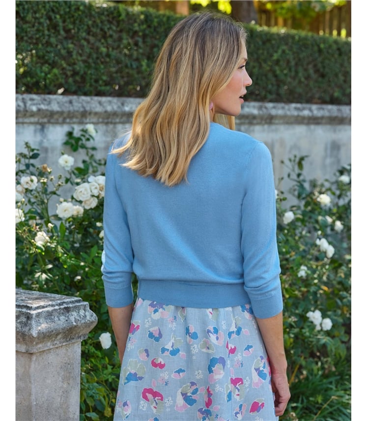 Silk and Cotton 3/4 Sleeve Crop Cardigan